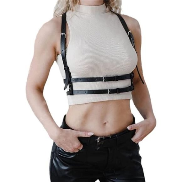 Punk Waist Harness Belt Fashion Body Chain 28\'\'-37\'\' Black Leather Goth main image 7